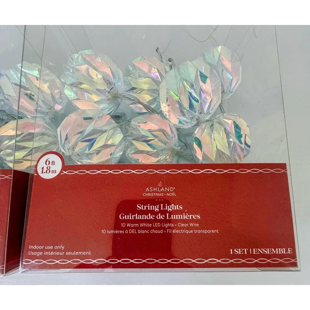 Lot Of 2 Ashland 6ft String Lights Iridescent Faceted 10 Bulbs Warm White LED